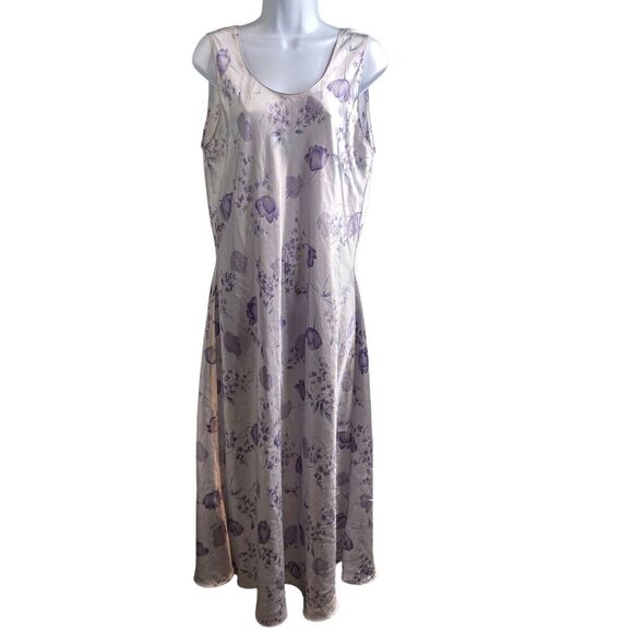 Talbots Dresses & Skirts - Vintage Talbot's White Purple Floral Satin Nightgown Size Petite L Dainty Demure